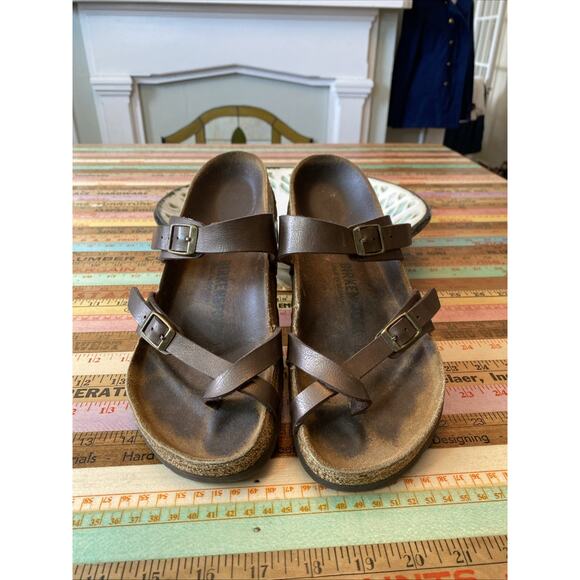 Birkenstock 39 Mayari Toe Loop Sandals Brown Metallic Sz L8 8.5 Wear - Picture 1 of 13